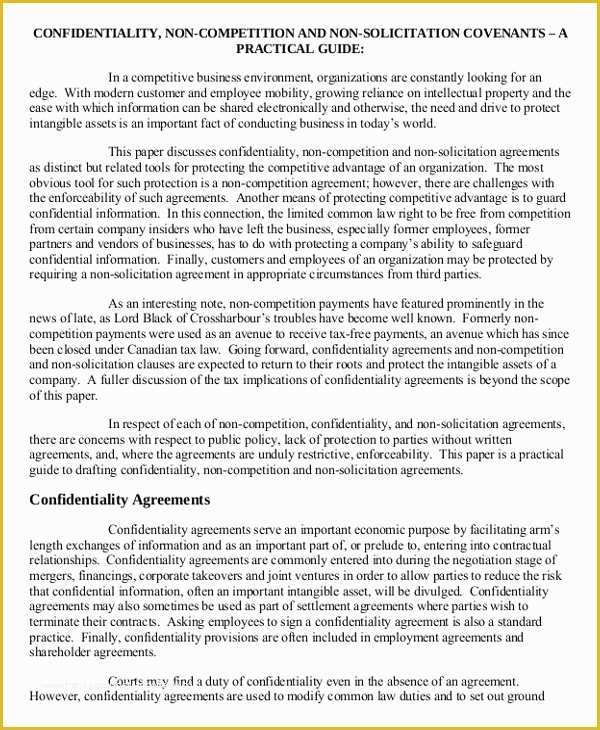 Free Non Compete Agreement Template Of General Non Pete Agreement – 10 Free Word Pdf