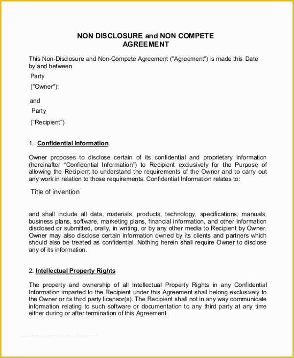 Free Non Compete Agreement Template Of Non Pete Agreement 11 Free Word Pdf Documents