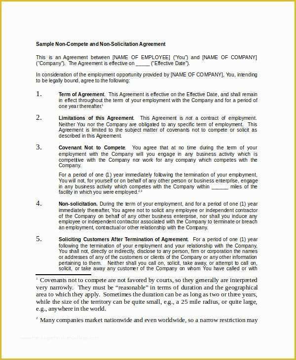 Free Non Compete Agreement Template Of Non Pete Agreement 11 Free Word Pdf Documents