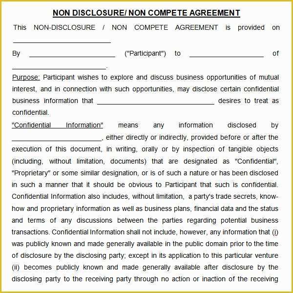 Free Non Compete Agreement Template Of Non Pete Agreement 7 Free Pdf Doc Download