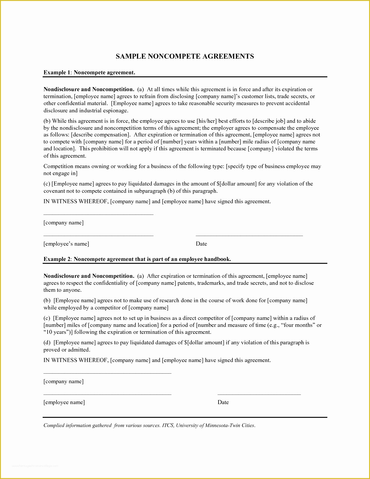 Free Non Compete Agreement Template Of Non Pete Agreement Example