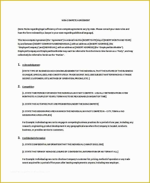 Free Non Compete Agreement Template Of Vendor Non Pete Agreement Template 11 Free Word Pdf