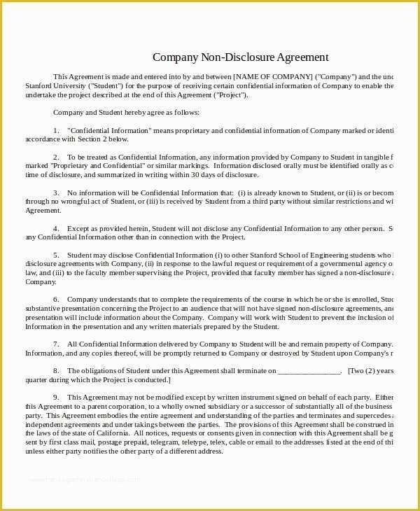Free Non Disclosure Agreement Template California Of 20 Non Disclosure Agreement Templates Doc Pdf