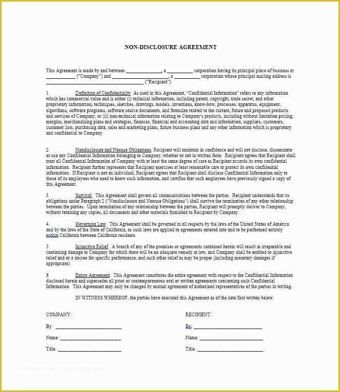 Free Non Disclosure Agreement Template California Of 40 Non Disclosure Agreement Templates Samples & forms
