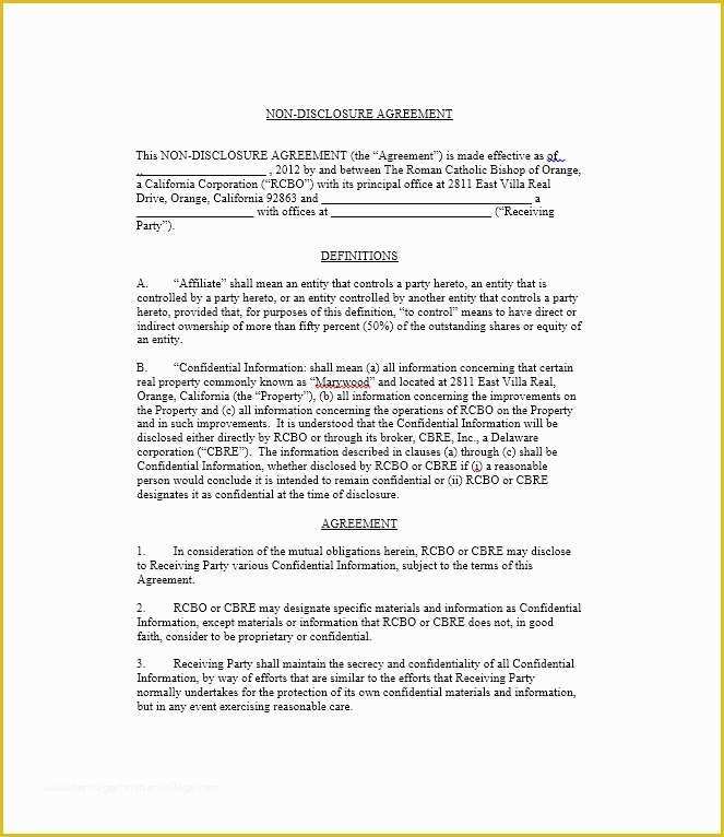 Free Non Disclosure Agreement Template California Of 41 Free Non Disclosure Agreement Templates Samples