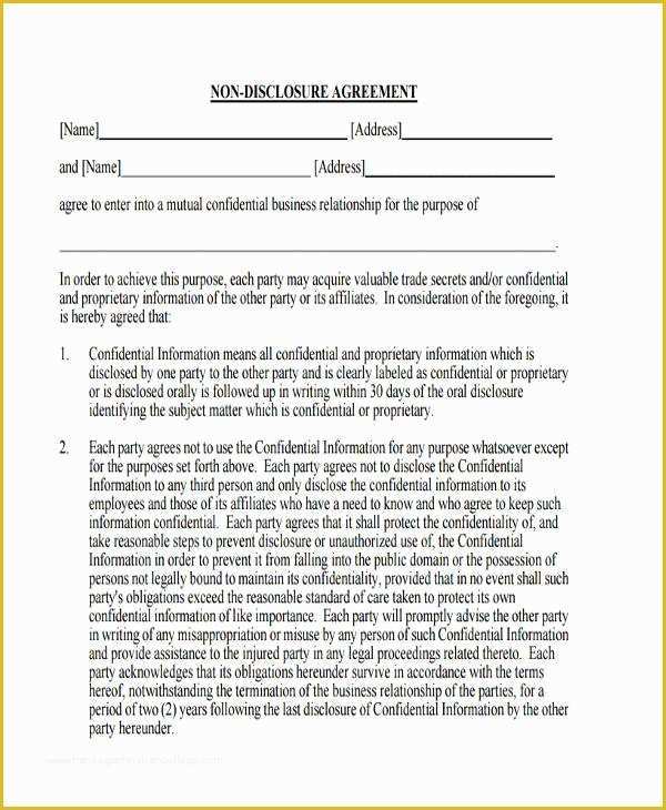 Free Non Disclosure Agreement Template California Of Agreement forms In Pdf