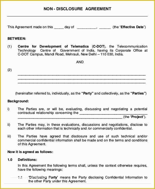 Free Non Disclosure Agreement Template California Of Simple Non Disclosure Agreement form – 13 Free Word Pdf