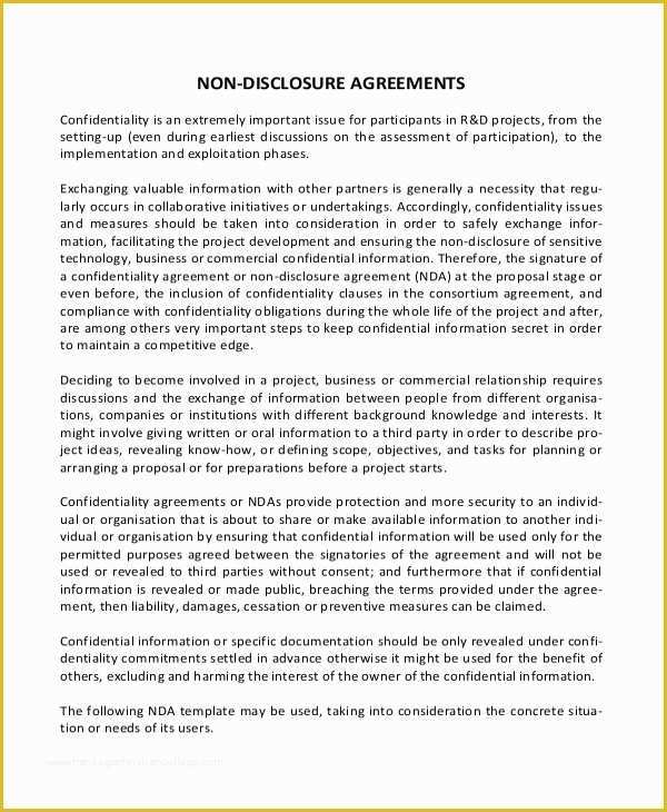 Free Non Disclosure Agreement Template California Of Simple Non Disclosure Agreement form – 13 Free Word Pdf