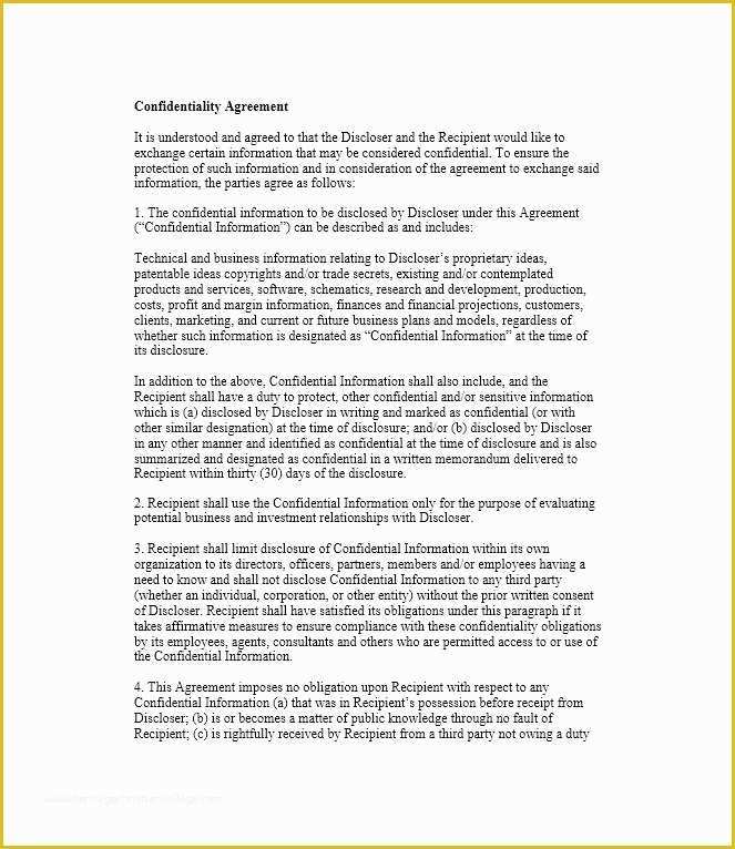 Free Non Disclosure Agreement Template Of 41 Free Non Disclosure Agreement Templates Samples