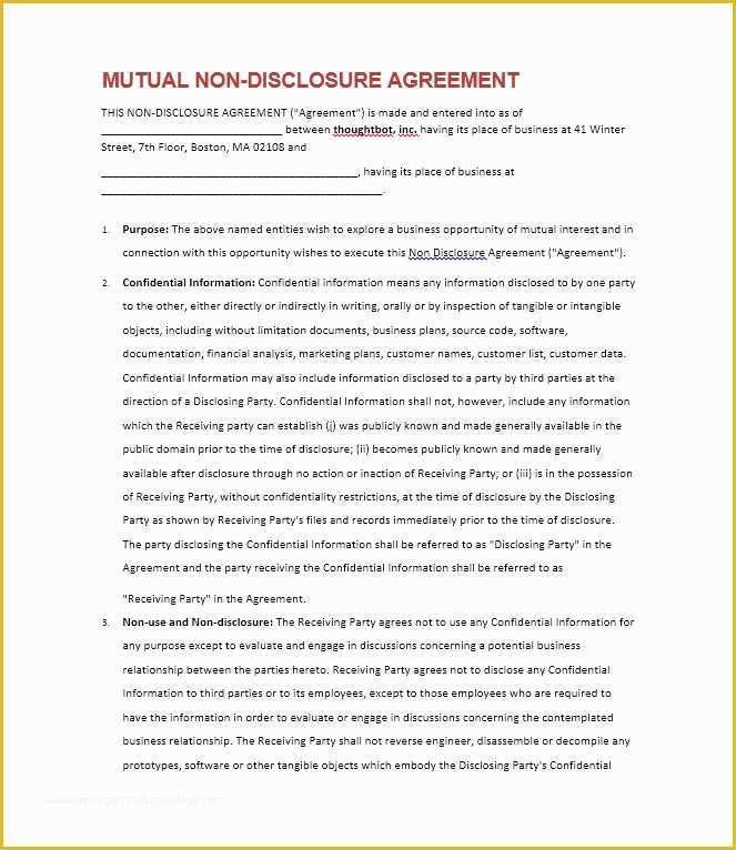 Free Non Disclosure Agreement Template Of 41 Free Non Disclosure Agreement Templates Samples