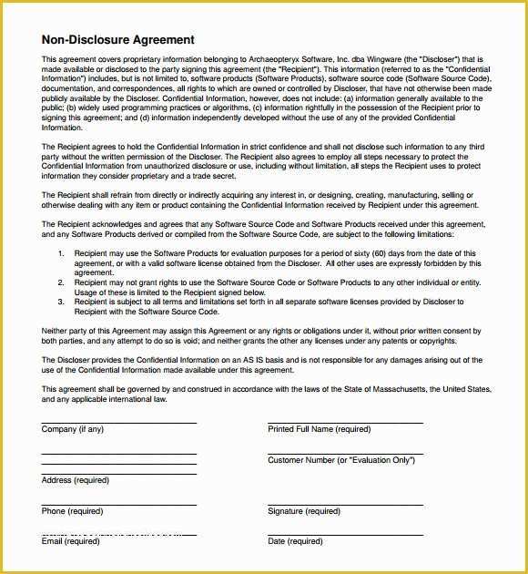 Free Non Disclosure Agreement Template Of 8 Sample Non Disclosure Agreements