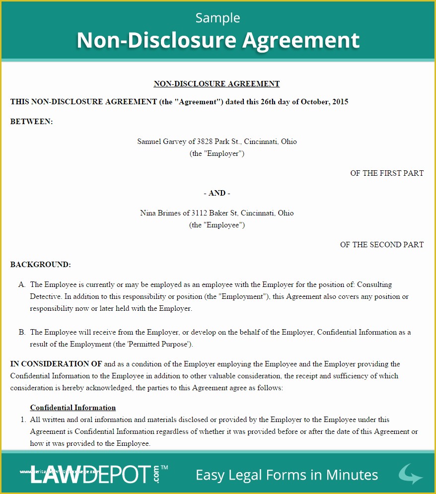 Free Non Disclosure Agreement Template Of Free Non Disclosure Agreement Create Download and
