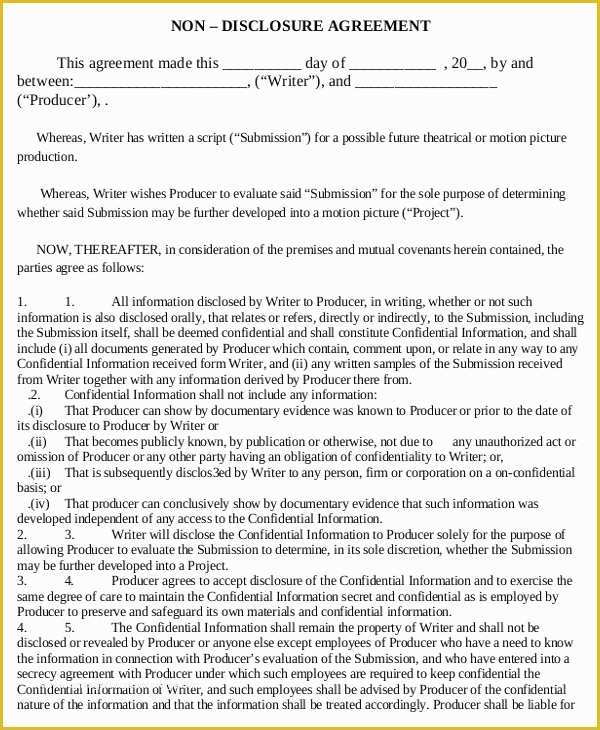 Free Non Disclosure Agreement Template Of Non Disclosure Agreement form – 9 Free Word Pdf