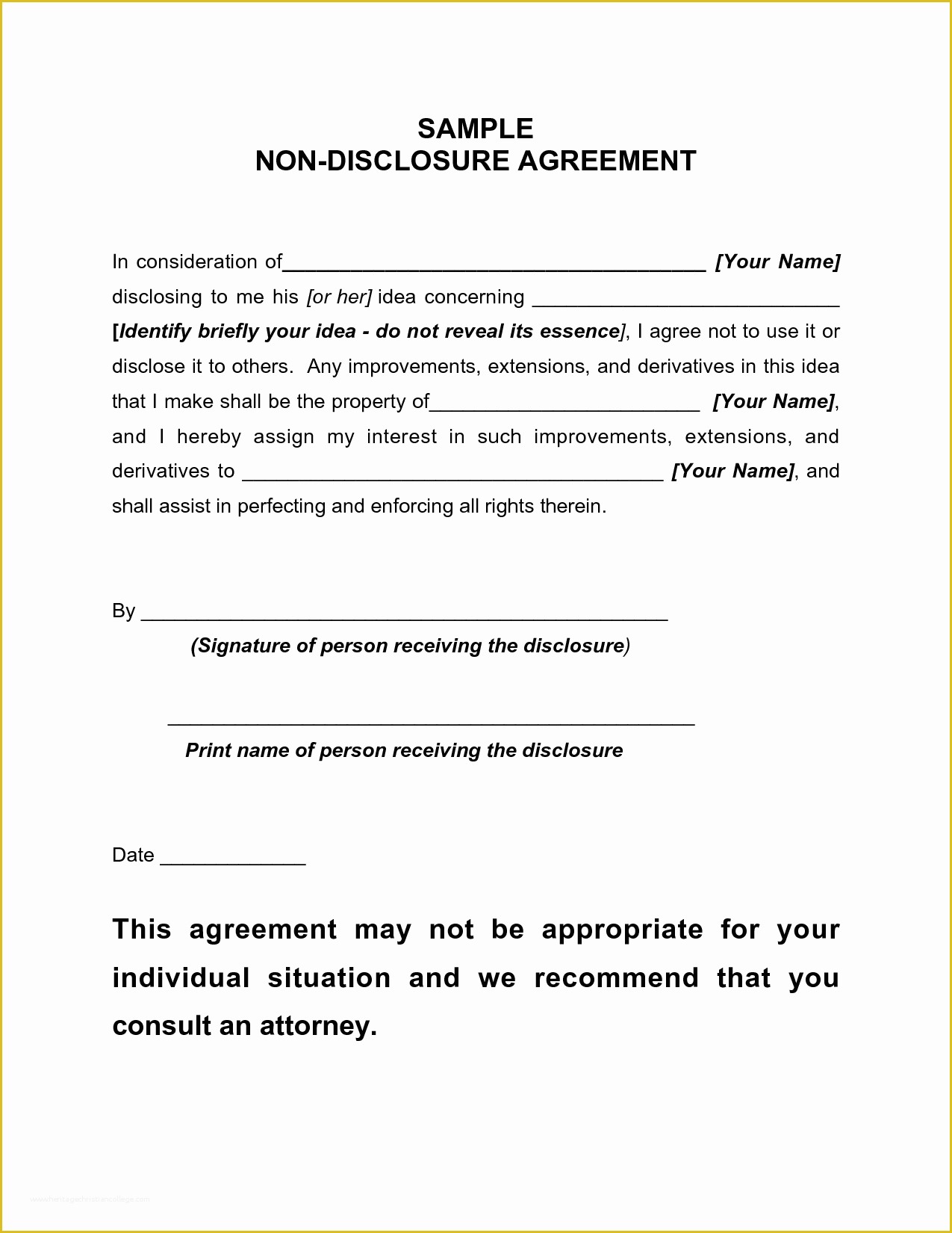 Free Non Disclosure Agreement Template Of Non Disclosure Agreement Sample Free Printable Documents