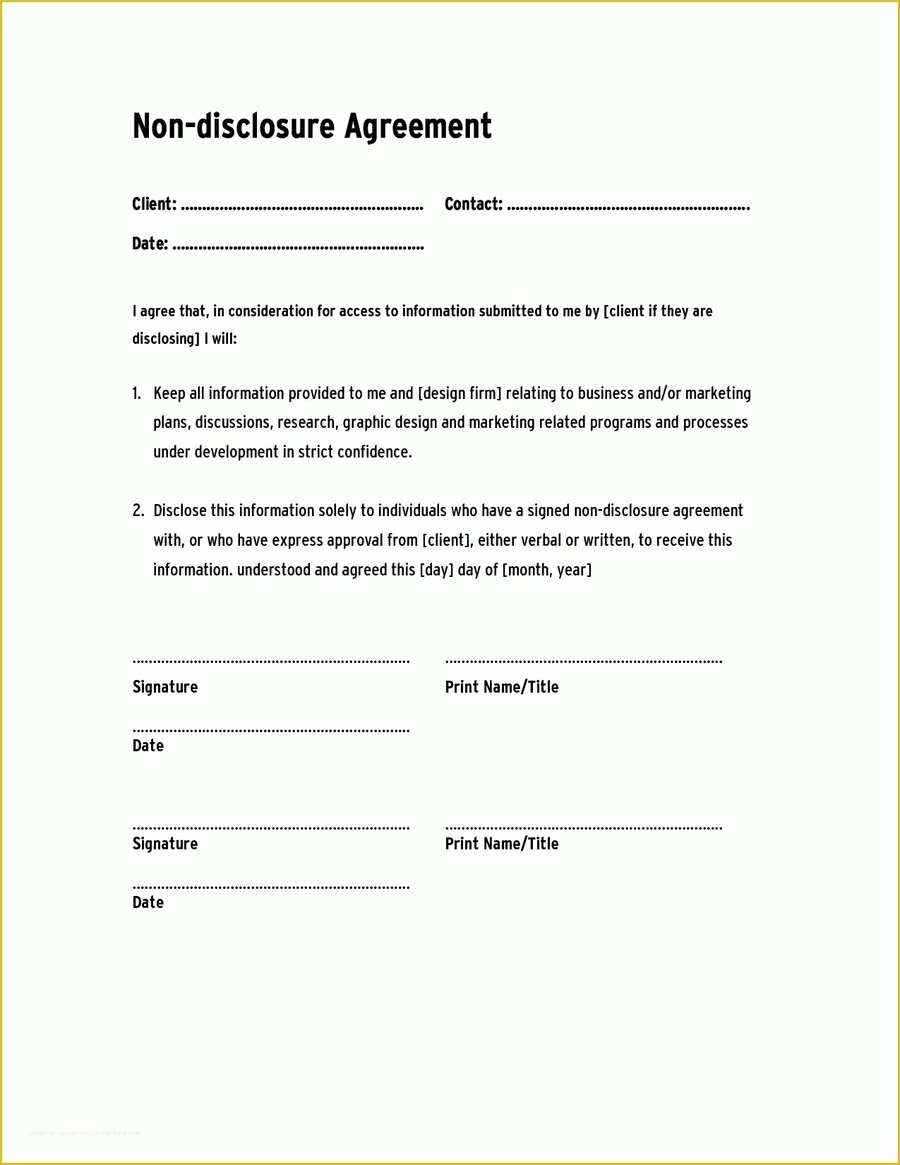 Free Non Disclosure Agreement Template Of Non Disclosure Agreement Template Confidentiality