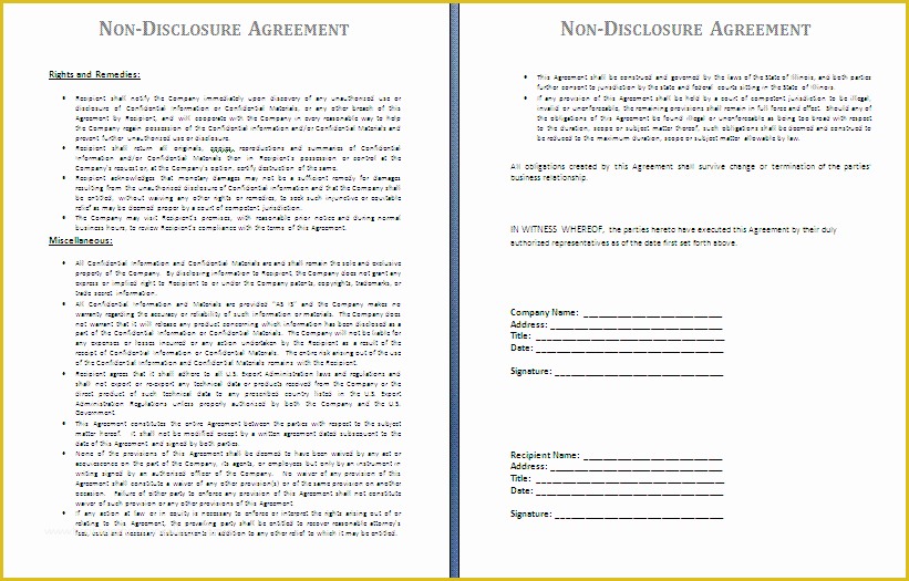 Free Non Disclosure Agreement Template Of Non Disclosure Agreement Template