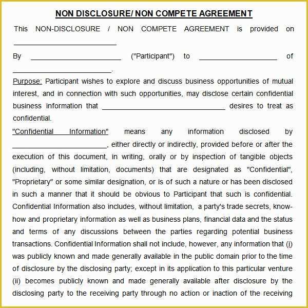 Free Non Disclosure Agreement Template Of Non Pete Agreement 7 Free Pdf Doc Download