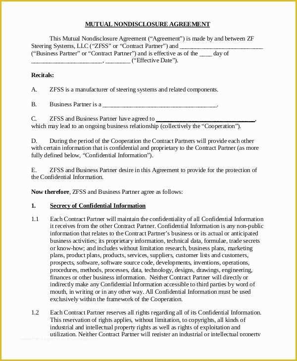 Free Non Disclosure Agreement Template Of Sample Non Disclosure Agreement form 10 Examples In Pdf