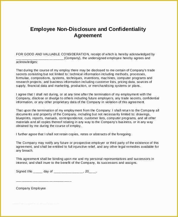 Free Non Disclosure Agreement Template Of Standard Non Disclosure Agreement form – 10 Free Word