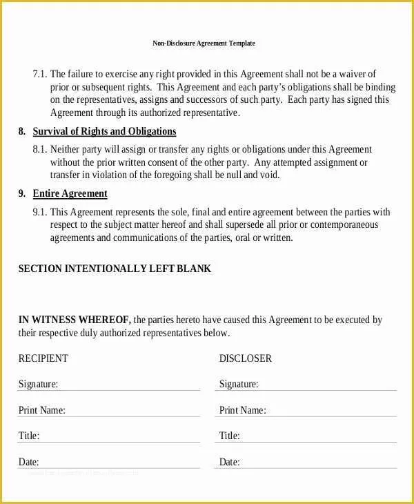 Free Non Disclosure Agreement Template Of Standard Non Disclosure Agreement form 20 Free Word