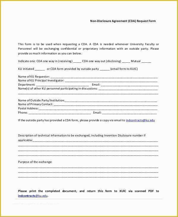 Free Non Disclosure Agreement Template Of Standard Non Disclosure Agreement form 20 Free Word