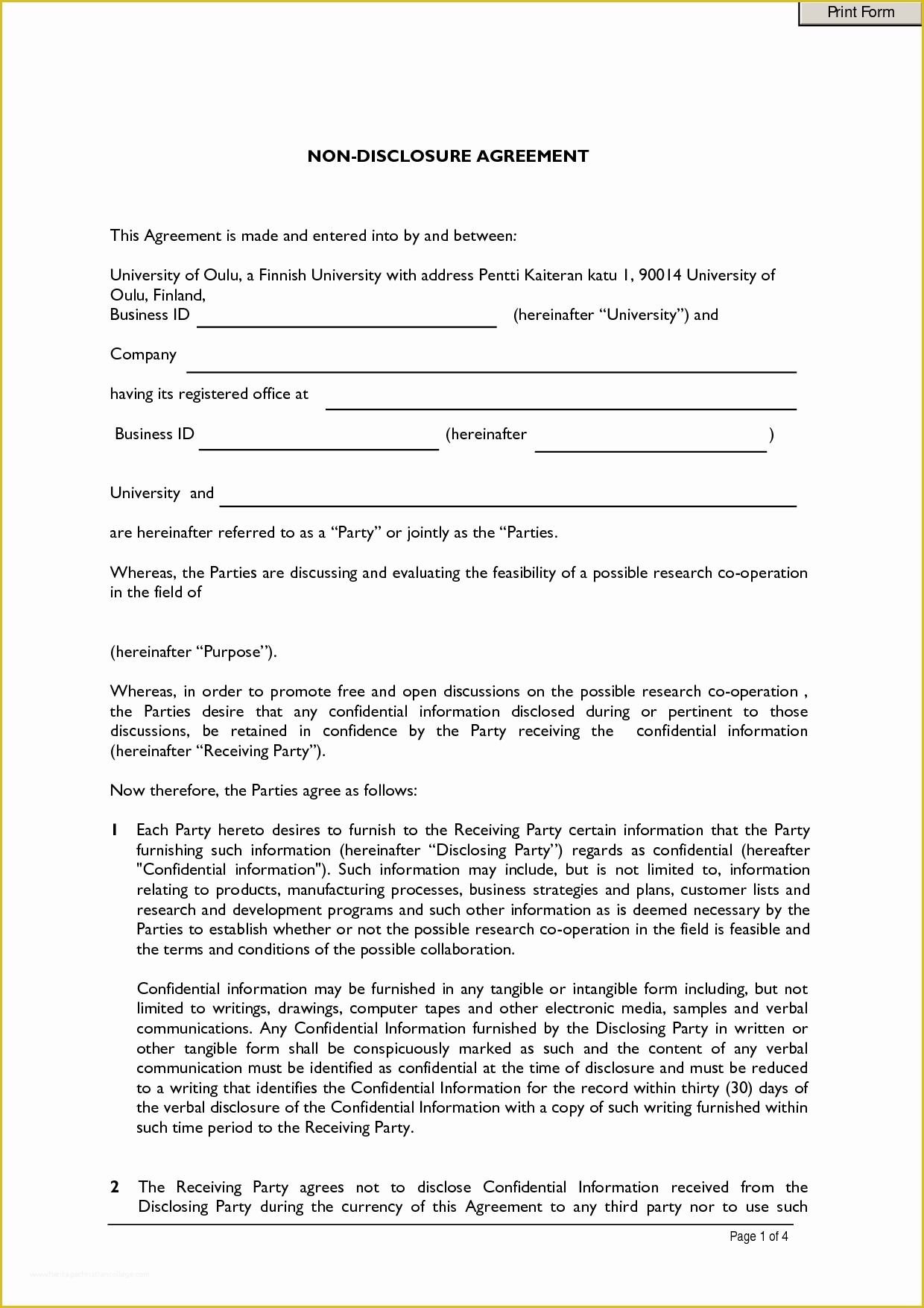 Free Non Disclosure Agreement Template Pdf Of 12 Best Of Simple Non Disclosure Agreement Pdf