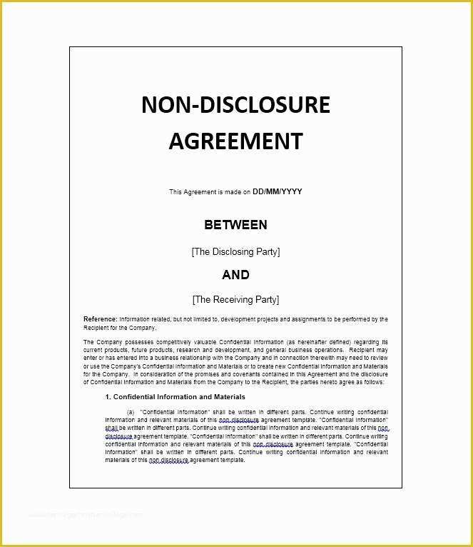 Free Non Disclosure Agreement Template Pdf Of 41 Free Non Disclosure Agreement Templates Samples