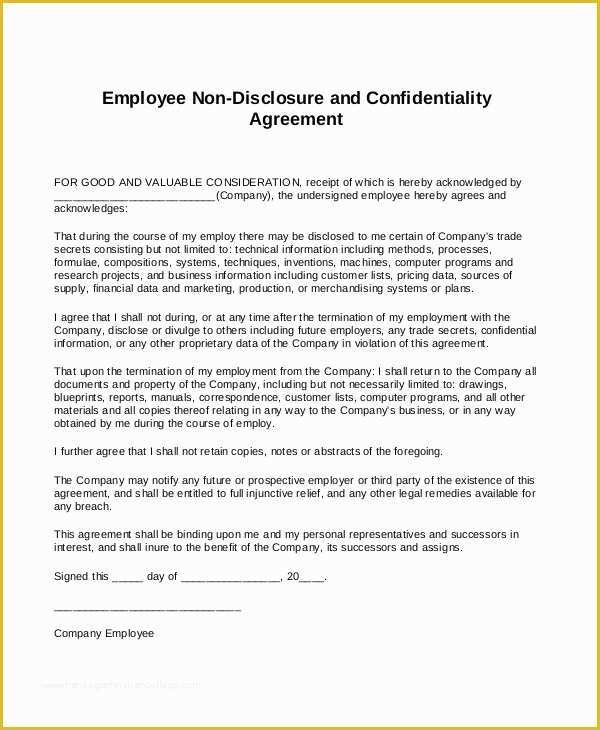 Free Non Disclosure Agreement Template Pdf Of Employee Non Disclosure Agreement Pdf