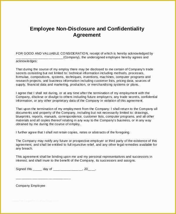 Free Non Disclosure Agreement Template Pdf Of Employee Non Disclosure Agreement Pdf