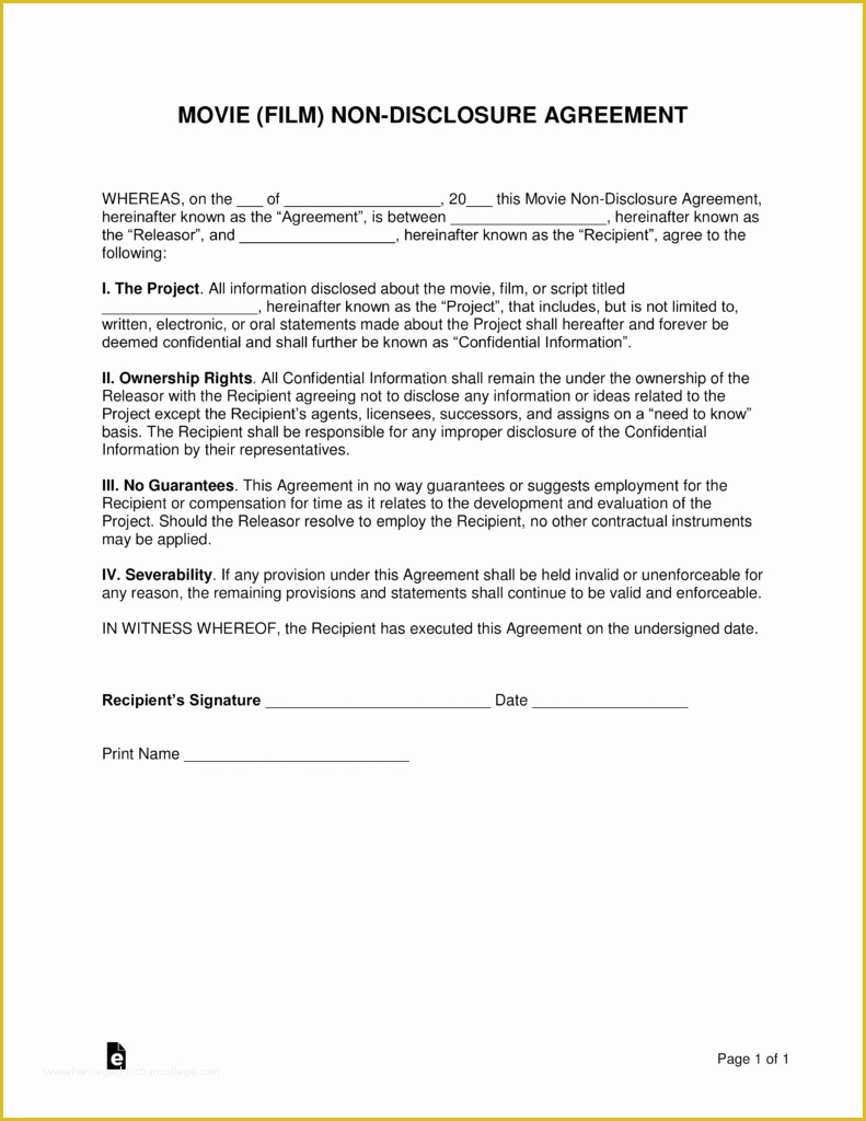 Free Non Disclosure Agreement Template Pdf Of Movie Non Disclosure Agreement Nda Template