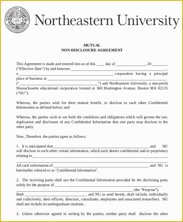 Free Non Disclosure Agreement Template Pdf Of Mutual Non Disclosure Agreement form – 10 Free Word Pdf