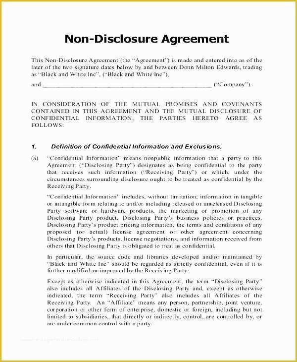 Free Non Disclosure Agreement Template Pdf Of Non Disclosure Agreement form Template