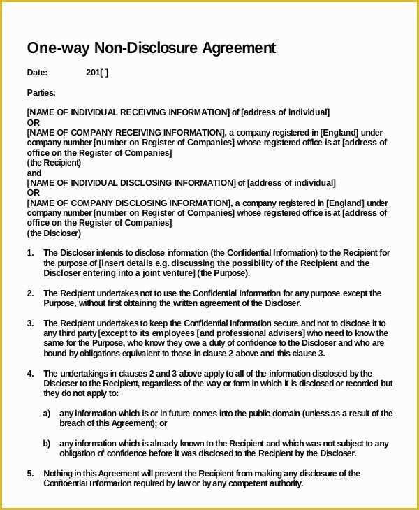 Free Non Disclosure Agreement Template Pdf Of Non Disclosure Agreement Template – 9 Free Word Pdf