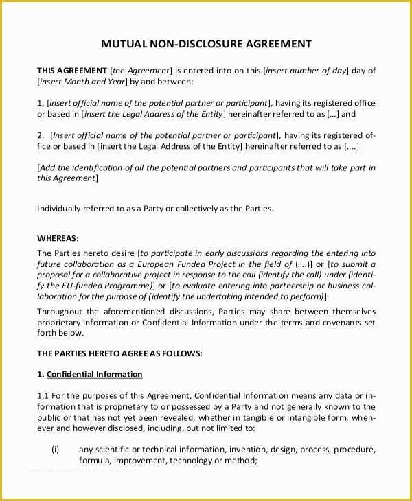 Free Non Disclosure Agreement Template Pdf Of Non Disclosure Agreement Template – 9 Free Word Pdf