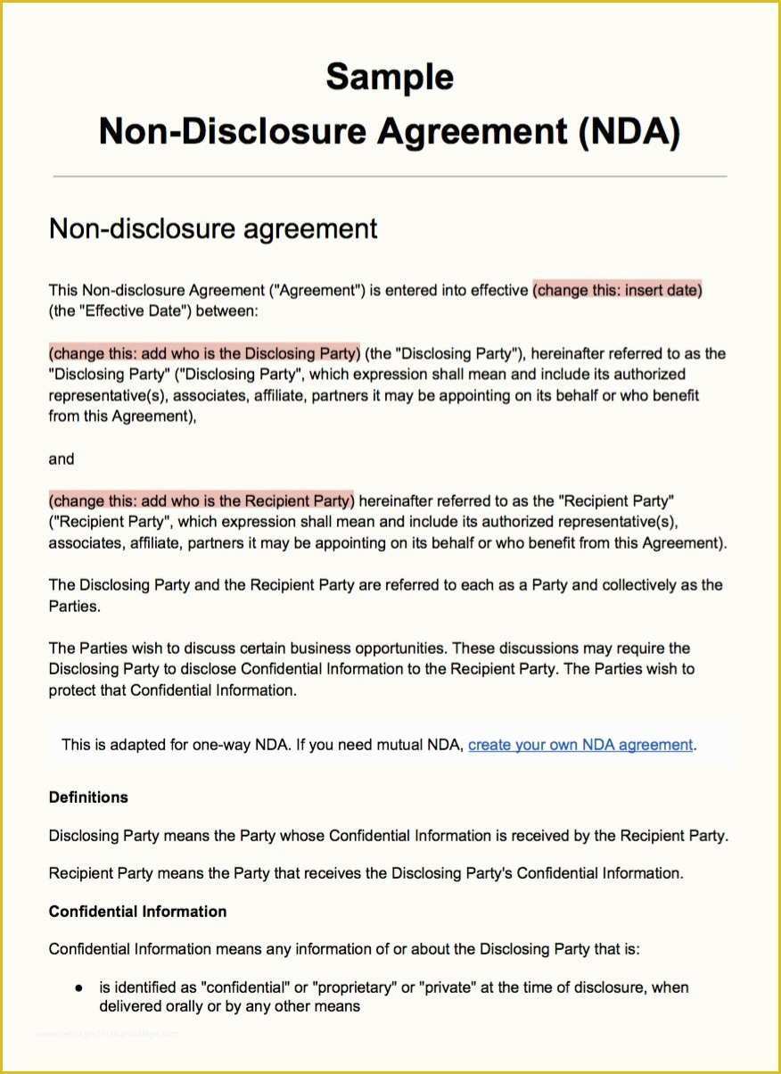 Free Non Disclosure Agreement Template Pdf Of Sample Non Disclosure Agreement Template Everynda