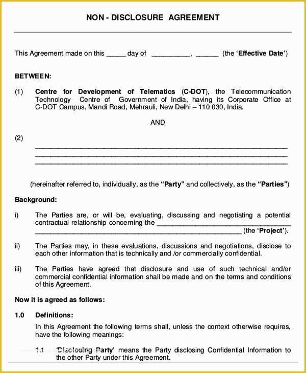 Free Non Disclosure Agreement Template Pdf Of Simple Non Disclosure Agreement form – 13 Free Word Pdf