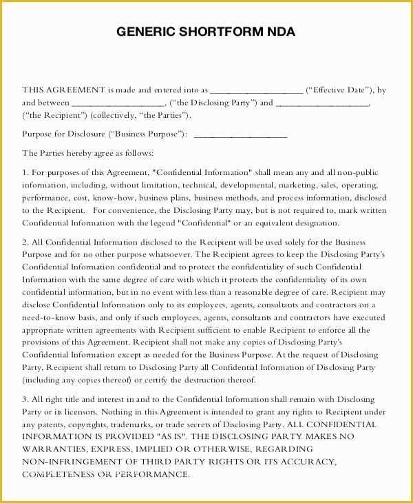 Free Non Disclosure Agreement Template Pdf Of Standard Non Disclosure Agreement form 20 Free Word