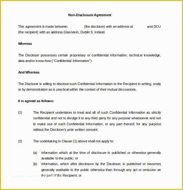 Free Non Disclosure Agreement Template Word Of 13 Non Disclosure Agreement Templates – Free Sample