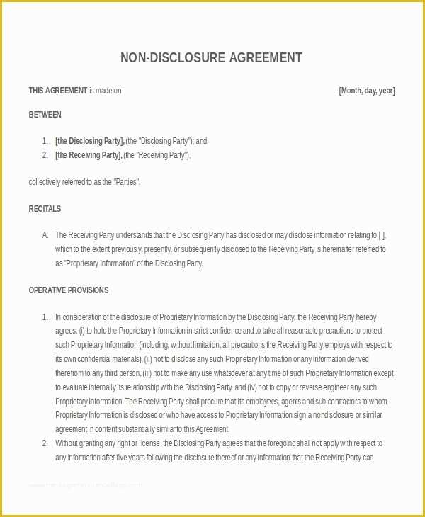 Free Non Disclosure Agreement Template Word Of 21 Non Disclosure Agreement Templates Free Sample