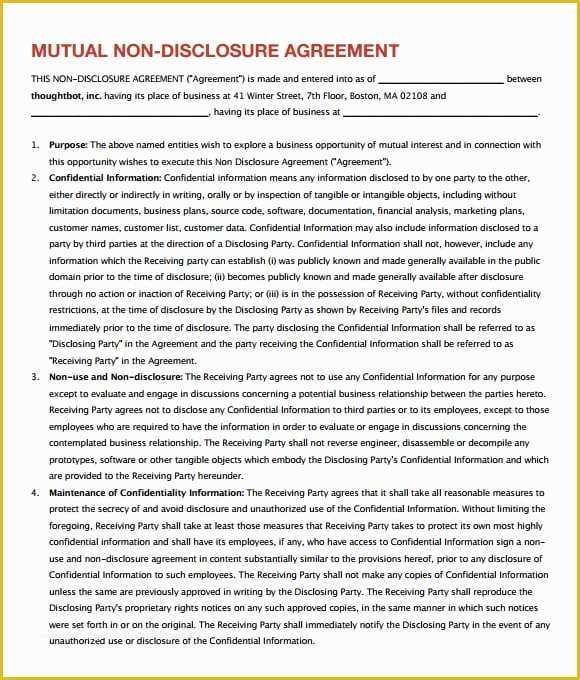 Free Non Disclosure Agreement Template Word Of 7 Free Non Disclosure Agreement Templates Excel Pdf formats