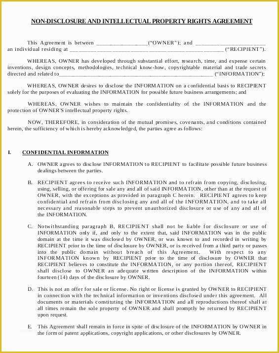 Free Non Disclosure Agreement Template Word Of Free Agreement Invention Non Disclosure Template form