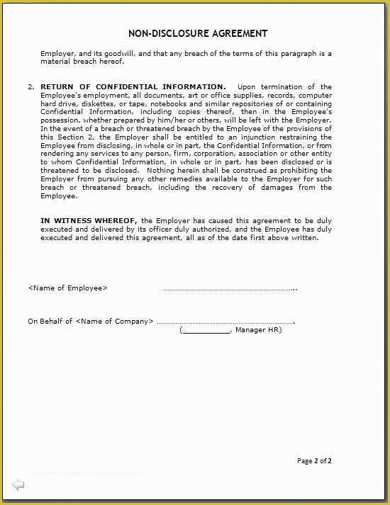 Free Non Disclosure Agreement Template Word Of Mutual Template Non Disclosure Agreement format Doc In