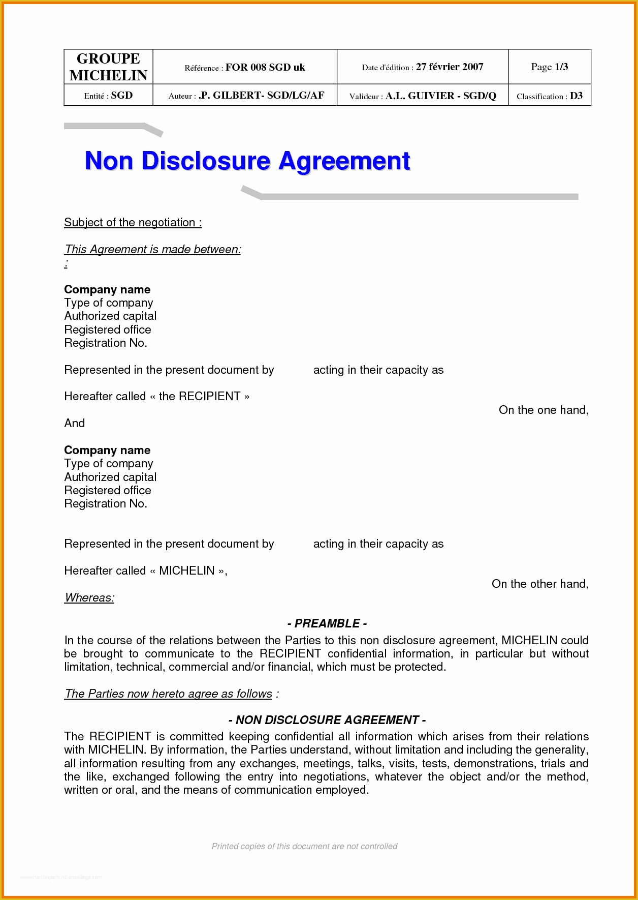 Free Non Disclosure Agreement Template Word Of Nda Template Word Portablegasgrillweber