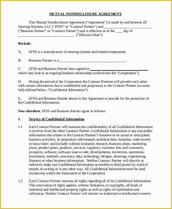 Free Non Disclosure Agreement Template Word Of Sample Non Disclosure Agreement form 10 Examples In Pdf
