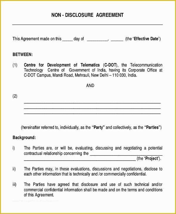 Free Non Disclosure Non Compete Agreement Template Of 12 Non Disclosure Agreement Templates Free Sample