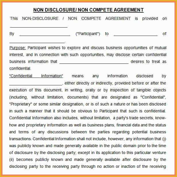 Free Non Disclosure Non Compete Agreement Template Of 6 Non Disclosure Non Pete Agreement Template