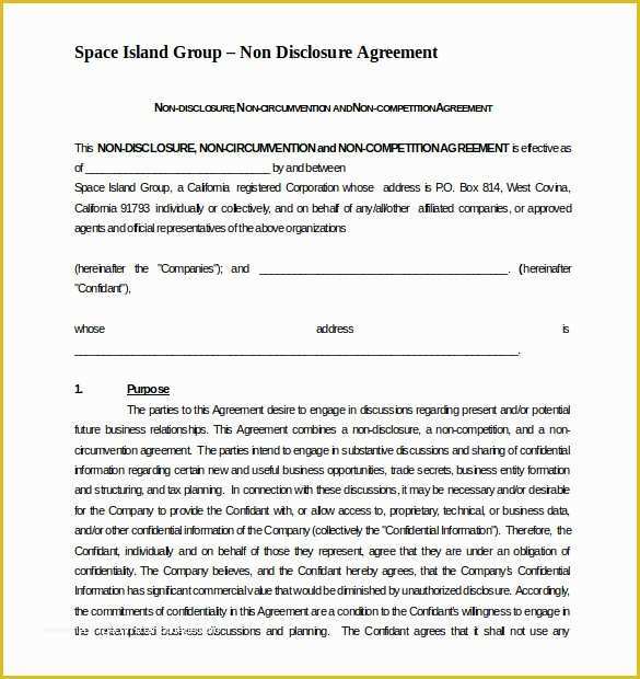 Free Non Disclosure Non Compete Agreement Template Of 8 Non Pete Agreement Templates Doc Pdf