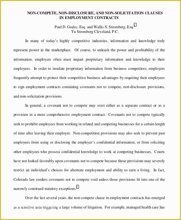 Free Non Disclosure Non Compete Agreement Template Of 9 Insurance Non Pete Agreement Templates Free Sample