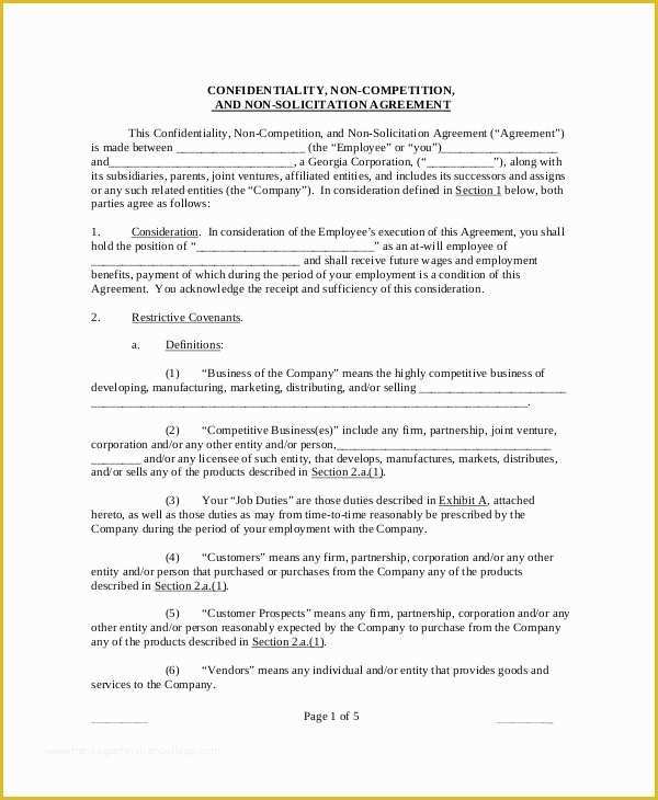 Free Non Disclosure Non Compete Agreement Template Of Non Pete Agreement 11 Free Word Pdf Documents