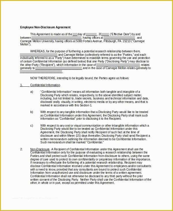 Free Non Disclosure Template Of 20 Non Disclosure Agreement Templates Doc Pdf